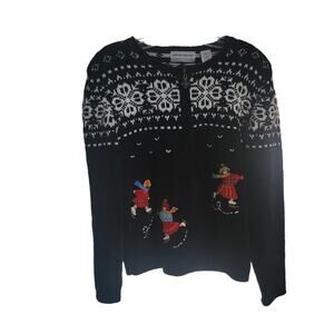 Alfred Dunner Women's Sweater Size PXL Snowflake and skaters design Front Zip